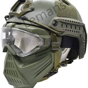 Casque Tactique Airsoft Casque Rapide, avec Lunettes De Sécurité Équipement De Protection Intégral Masque Tactique pour la Chasse A la Carabine A Air Comprimé Paintball Et CS Playset