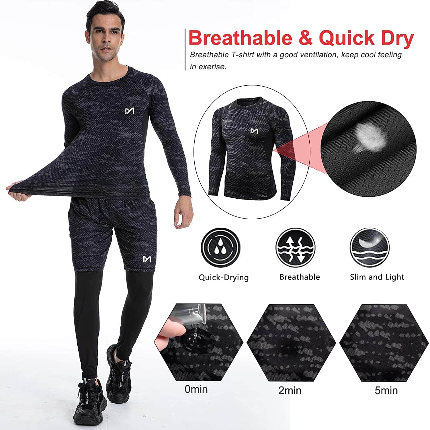 Tee Shirt Compression Homme - LEOCLOTHO - Running Fitness - Blanc -  Respirant - Manches Courtes