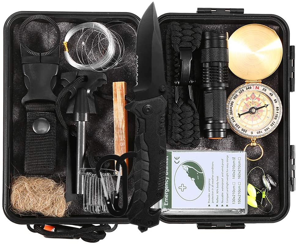 Lixada Kit de Survie d'urgence, Multifunctional Survival Kit de Survie et de  Secours en Plein air Multi-Outils extérieur Fournitures de Premiers Soins  pour Le Camping Randonnée Chasse Pêche - Droit des militaires