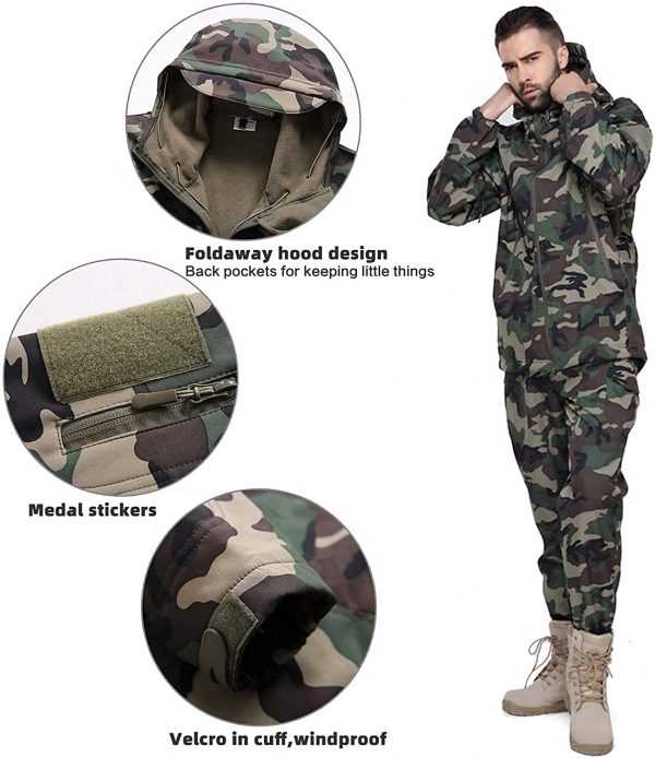Wisdom Wolf Hommes Vestes Militaire Tactique Imperméables Softshell Toison Manteau d'hiver Outdoor Hoodie – Image 5