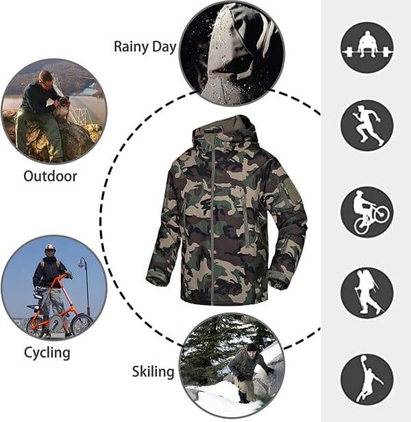 Wisdom Wolf Hommes Vestes Militaire Tactique Imperméables Softshell Toison Manteau d'hiver Outdoor Hoodie – Image 3