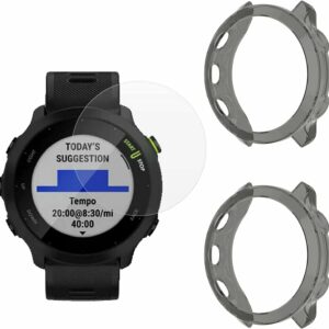 MWOOT Compatible avec Garmin Forerunner 55 Smartwatch Écran Protecteur (4 Pièces) et Coque Protection (2 Pièces), Anti-Rayures Verre Trempé Protége l'écran de Montre, Accessoires de Protection
