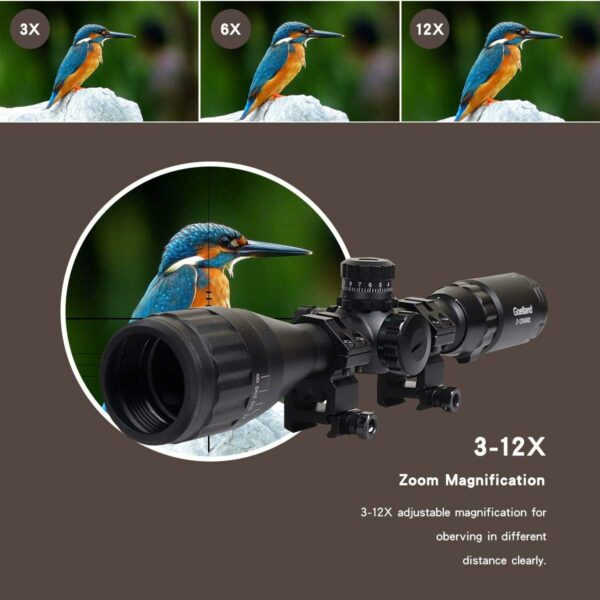 Goetland 3-12x40 AO Lunettes de Visée Airsoft à Réticule Illuminé avec Point Vert et Rouge avec Anneaux de Montage – Image 5
