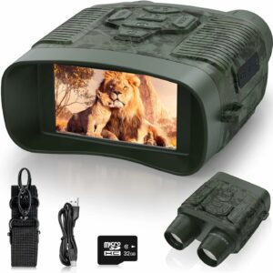 Jumelle Vision Nocturne,Profey 4K HD Portée de Lunette Vision Nocturne de 300m, 4000mAh Rechargeable Vision Nocturne, Zoom Numérique 5X, pour la Chasse, Le Camping,avec Carte 32G