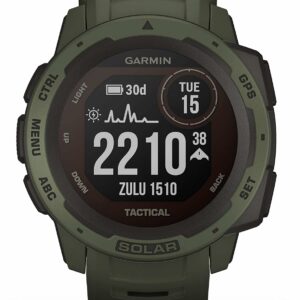 Garmin Instinct Solar Tactical Edition – Montre GPS de plein air robuste avec chargement à l'énergie solaire et fonctions tactiques – Kakhi