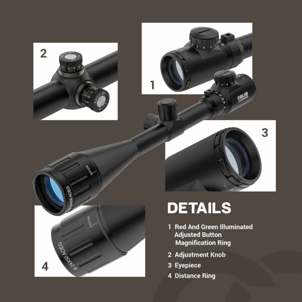 ESSSNB Airsoft Lunette De Visée 6-24x50 avec Télémètre AOEG 5 Luminosité Réglages pour 20mm/22mm Weaver/Picatinny Montage sur Rail et des couvertures Lentille Optique pour la Chasse – Image 6