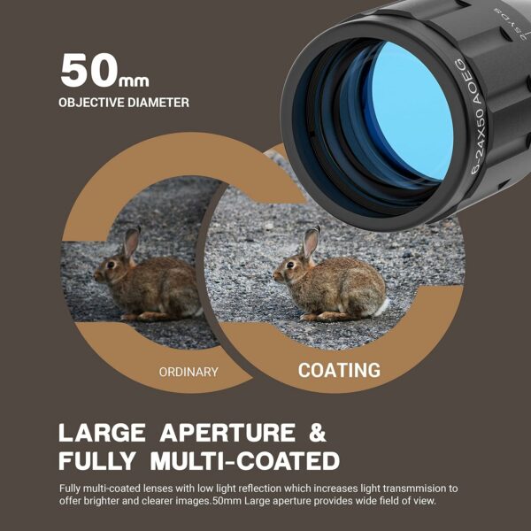 ESSSNB Airsoft Lunette De Visée 6-24x50 avec Télémètre AOEG 5 Luminosité Réglages pour 20mm/22mm Weaver/Picatinny Montage sur Rail et des couvertures Lentille Optique pour la Chasse – Image 4
