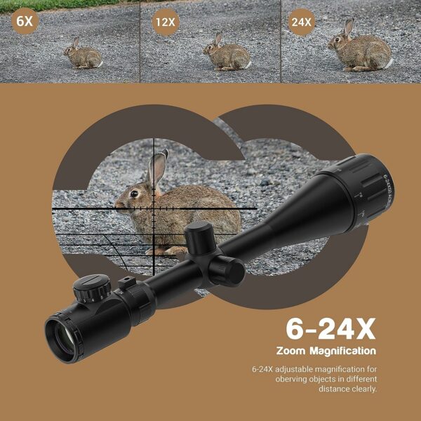ESSSNB Airsoft Lunette De Visée 6-24x50 avec Télémètre AOEG 5 Luminosité Réglages pour 20mm/22mm Weaver/Picatinny Montage sur Rail et des couvertures Lentille Optique pour la Chasse – Image 3