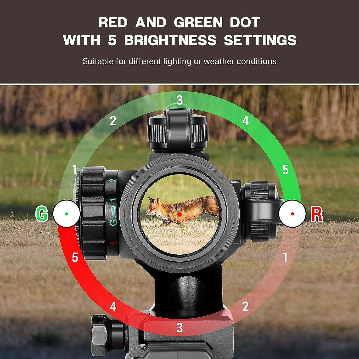 Aomekie Airsoft Viseur Point Rouge/Vert 5 Niveaux de Luminosité Lunettes de  Visée Tactique Adaptable à 20mm / 22mm Rail avec Flip Up Couvercle de  Lentille : : Sports et Loisirs
